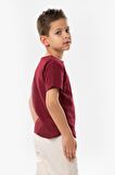 Kısa Kol Şile Bezi Bisiklet Yaka Yazlık Erkek Çocuk Tshirt Koyu Bordo 3068