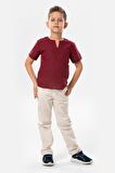 Kısa Kol Şile Bezi Bisiklet Yaka Yazlık Erkek Çocuk Tshirt Koyu Bordo 3068