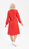Uzun Kol Pazen Manolya Kısa  Elbise Kırmızı