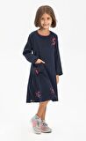 Uzun Kol Şile Bezi Burçak Çocuk Elbise Lacivert Lc