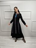 Uzun Kol Pazen Mahur Uzun Elbise Siyah