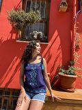 Askılı Şile Bezi Atiye Bluz Mor Mor