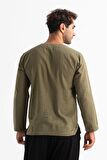 Uzun Kol Şile Bezi Bisiklet Yaka Erkek Tshirt Haki 3049