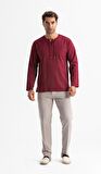 Uzun Kol Şile Bezi Zımbalı Erkek Tshirt Koyu Bordo 3068