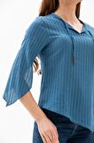Büyük Beden Gofre Rodos Bluz İndigo indg