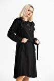 Uzun Kol Pazen Güz Kuşaklı Ceket Siyah Syh