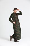 Uzun Kol Sudenaz Pazen Uzun Elbise Çiçek Desen Yeşil Ysl