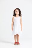 Askılı Şile Bezi Emel Çocuk Elbise Beyaz Byz