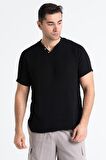 Kısa Kol Müslin Erkek Ribanalı Tshirt Siyah Syh
