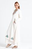 Uzun Kol Şile Bezi Nakışlı Antik Uzun Elbise Krem Krm