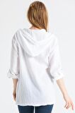Uzun Kol Müslin Kapüşonlu Sweatshirt Beyaz Byz