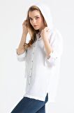Uzun Kol Müslin Kapüşonlu Sweatshirt Beyaz Byz