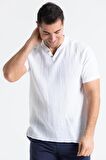 Kısa Kol Müslin Erkek Ribanalı Tshirt Beyaz Byz