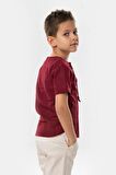 Kısa Kol Şile Bezi Zımbalı Yazlık Erkek Çocuk Tshirt Koyu Bordo 3068