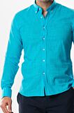 Ada Şile Bezi Uzun Kol Yazlık Erkek Gömlek Turkuaz 3054