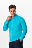 Ada Şile Bezi Uzun Kol Yazlık Erkek Gömlek Turkuaz 3054