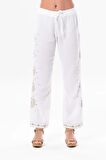 Beli Lastikli Günışığı Yazlık Müslin Pantolon Beyaz Byz