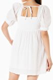 Kısa Kol Lara Kare Yaka Bağlama Detaylı Yazlık Müslin Elbise Beyaz Byz
