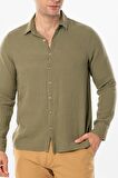 Uzun Kol Müslin Yazlık Erkek Gömlek Haki Hk