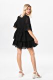 Kısa Kol Vual Şebnem Dantelli Kısa Yazlık Elbise Siyah Syh
