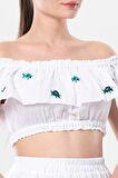 Lavinya Vual Lastik Detaylı Nakışlı Yazlık Crop Bluz Beyaz Byz