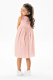 Kolsuz Bilge Yazlık Müslin Çocuk Elbise Pudra Pdr