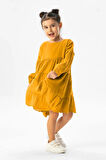 Uzun Kol İlay Yazlık Müslin Çocuk Elbise Hardal Hrd