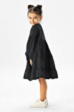Uzun Kol İlay Yazlık Müslin Çocuk Elbise Siyah Syh