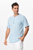 Halikarnas Kısa Kol Violet Düğme Detaylı Erkek Yazlık Tshirt Buz Mavi Bmv