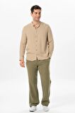 Müslin Beli Lastikli Çift Cepli Erkek Yazlık Pantolon Haki Hk