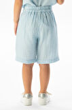 Batı Cep Detaylı Yazlık Müslin Kız Çocuk Şort Buz Mavi Bmv