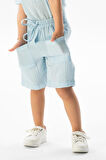 Batı Cep Detaylı Yazlık Müslin Kız Çocuk Şort Buz Mavi Bmv