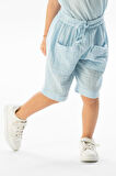 Batı Cep Detaylı Yazlık Müslin Kız Çocuk Şort Buz Mavi Bmv