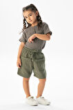Batı Cep Detaylı Yazlık Müslin Kız Çocuk Şort Haki Hk