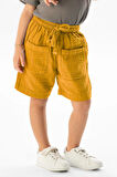 Batı Cep Detaylı Yazlık Müslin Kız Çocuk Şort Hardal Hrd