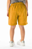 Batı Cep Detaylı Yazlık Müslin Kız Çocuk Şort Hardal Hrd