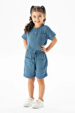 Batı Cep Detaylı Yazlık Müslin Kız Çocuk Şort İndigo indg