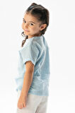 Kısa Kol Batı Cep Detaylı Yazlık Müslin Kız Çocuk Tshirt Buz Mavi Bmv