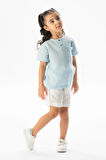 Kısa Kol Batı Cep Detaylı Yazlık Müslin Kız Çocuk Tshirt Buz Mavi Bmv