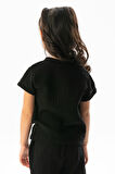 Kısa Kol Batı Cep Detaylı Yazlık Müslin Kız Çocuk Tshirt Siyah Syh