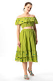 Lavinya Vual Nakışlı Uzun Yazlık Etek Fıstık Yeşili fysl