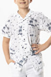 Kısa Kol Şile Bezi Baskılı Çocuk Yazlık Gömlek Beyaz Byz