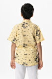 Kısa Kol Şile Bezi Baskılı Çocuk Yazlık Gömlek Sarı Sarı