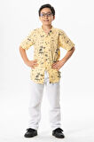 Kısa Kol Şile Bezi Baskılı Çocuk Yazlık Gömlek Sarı Sarı