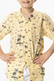 Kısa Kol Şile Bezi Baskılı Çocuk Yazlık Gömlek Sarı Sarı