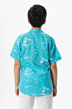 Kısa Kol Şile Bezi Baskılı Çocuk Yazlık Gömlek Turkuaz Trkz