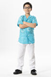 Kısa Kol Şile Bezi Baskılı Çocuk Yazlık Gömlek Turkuaz Trkz