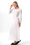 Uzun Kol Pamuk Kombinezon Şile Bezi Uzun Elbise Astarı Beyaz Byz