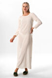 Uzun Kol Pamuk Kombinezon Şile Bezi Uzun Elbise Astarı Krem Krm