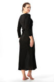 Uzun Kol Pamuk Kombinezon Şile Bezi Uzun Elbise Astarı Siyah Syh